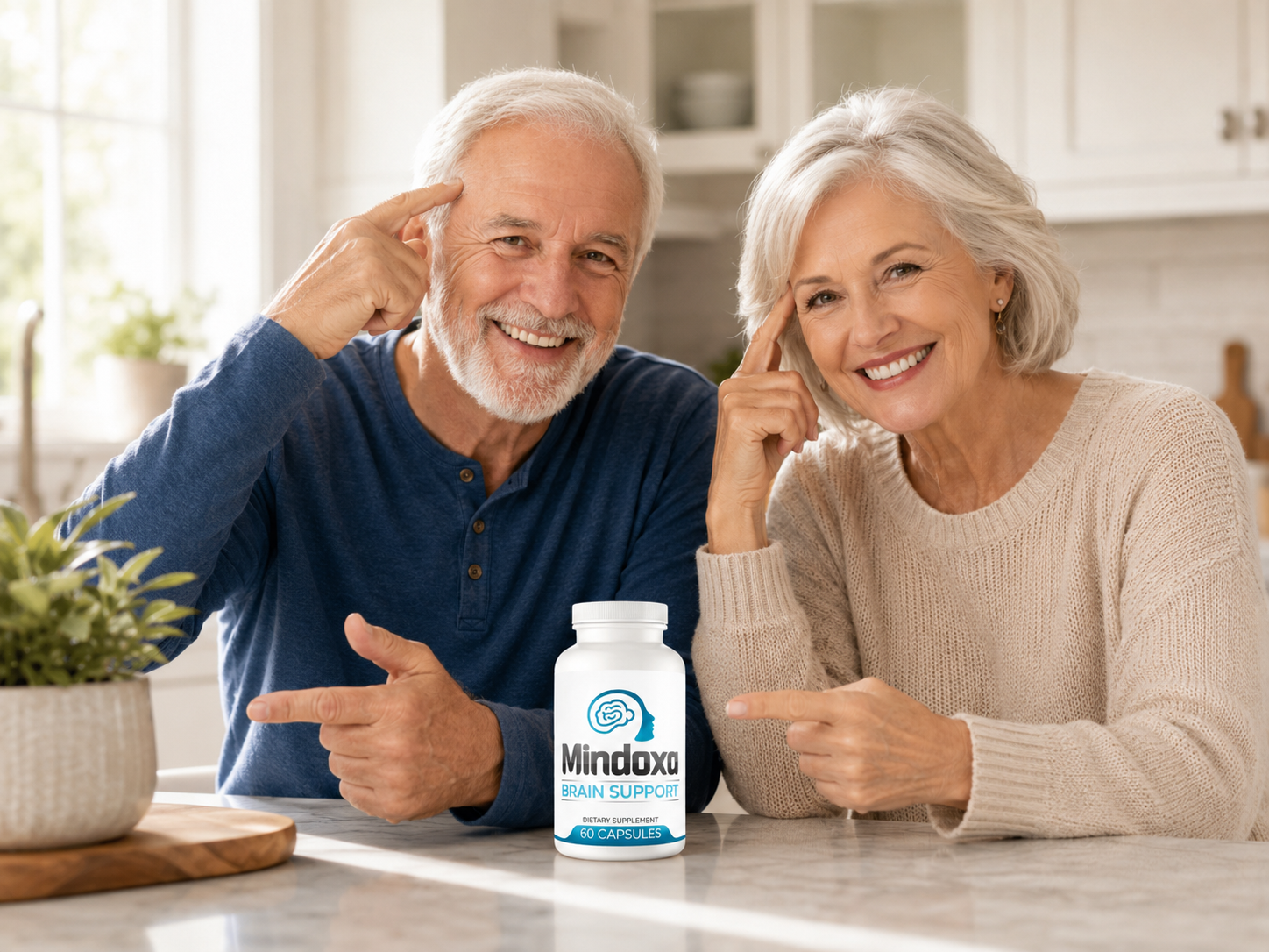 Older couple thinking and pointing to Mindoxa